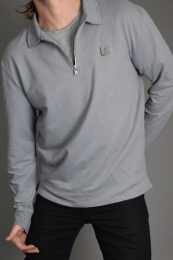 Patch Polo Sweat Blue/Grey